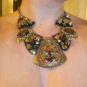 Large Funk Spike,Beaded & Leather Necklace